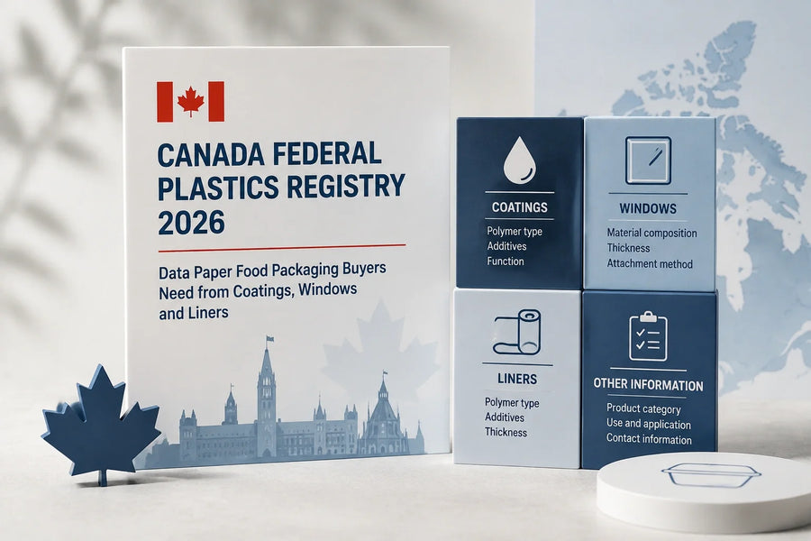Canada Federal Plastics Registry 2026 data requirements for paper food packaging coatings, windows and liners