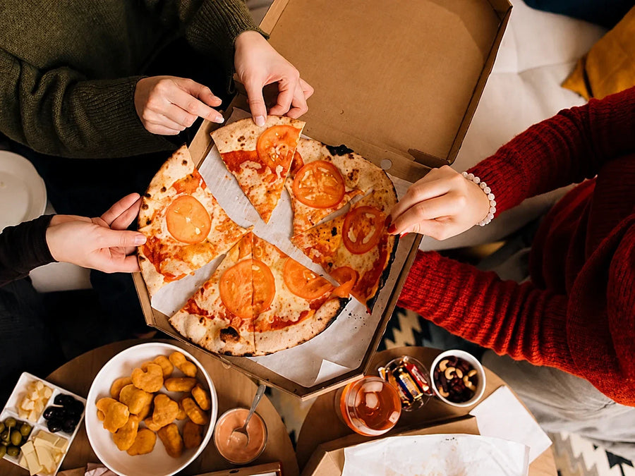 Kraft pizza box with freshly baked pizza for takeaway and food delivery