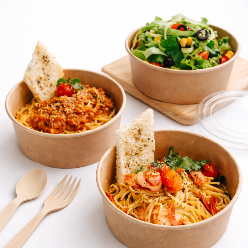 Kraft Paper Bowls with Lids