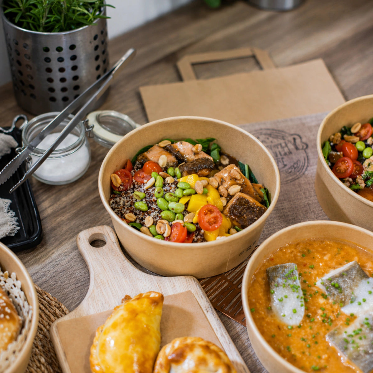 Kraft Paper Bowls with Lids